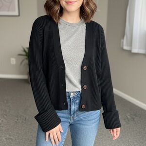 Banana Republic Merino Wool & Cashmere Black Ribbed Cardigan Sweater